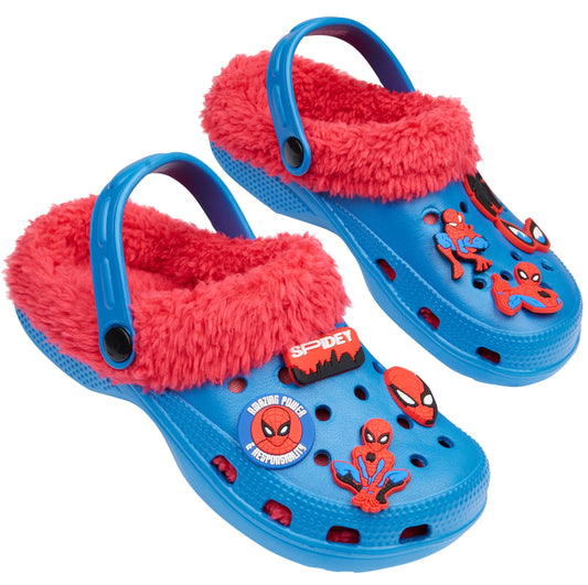 Marvel Spiderman Boys Winter Clogs Fleece Lined Clogs Garden Shoes Spidey Gifts (Blue/Red Spiderman 13/13.5 US)