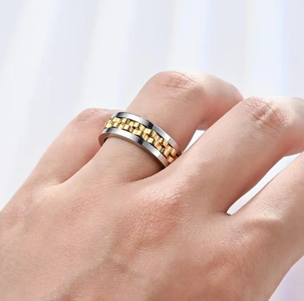 Stainless Steel Spinner Fidget Ring for Men