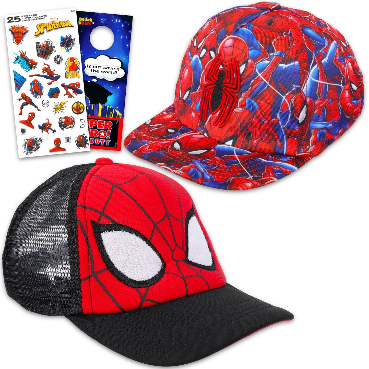 Spiderman Hat for Boys 2 Pack - Marvel Hat Bundle with 2 Spiderman Baseball Caps for Kids 4-6 Plus Spiderman Stickers More | Spiderman Hat for Boys Kids